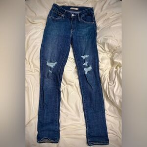 Levi's Blue Skinny Jeans with Distressed Details